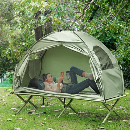 1 Person Folding Camping Cot, Portable Outdoor with Carry Bag, 2-in-1 Elevated Camping Bed Tent Single - KNM Sundry