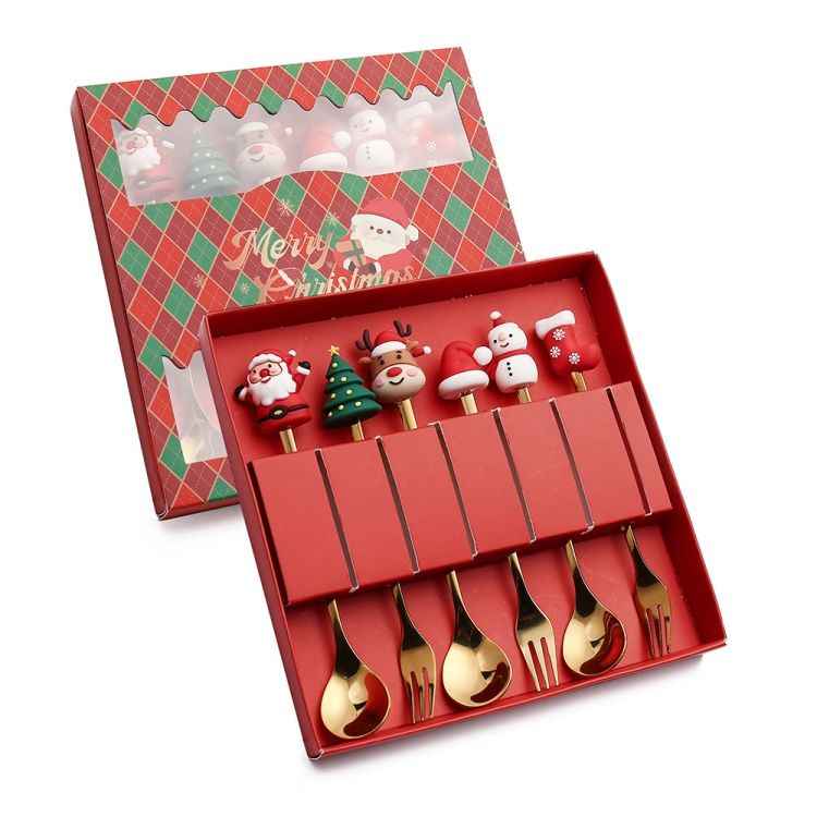 6pcs /Pack Christmas Cartoon Shape Stainless Steel Tableware