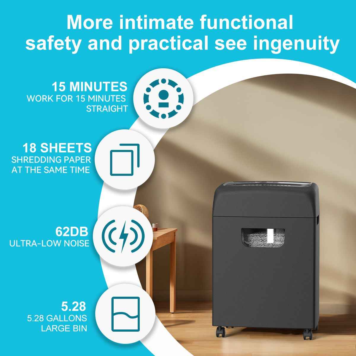 Woolsche Paper Shredder for Home,18-Sheets Cross Cut With 5.28 Gallon Pull out Bin,P-4 Security Level, Shred Paper and Credit Card and CD,Ultra-quiet
