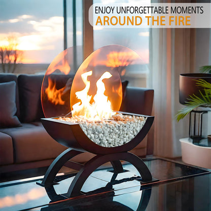 Round Glass Large Tabletop Fireplace 12.5" H Portable Fire Bowl Pot Clean Burning Fireplace for Indoor Outdoor Patio Parties Events(Black) - KNM Sundry