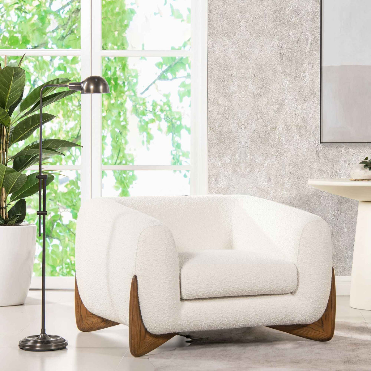 Alpine 44" Sherpa Arm Chair, Ivory White Boucle
