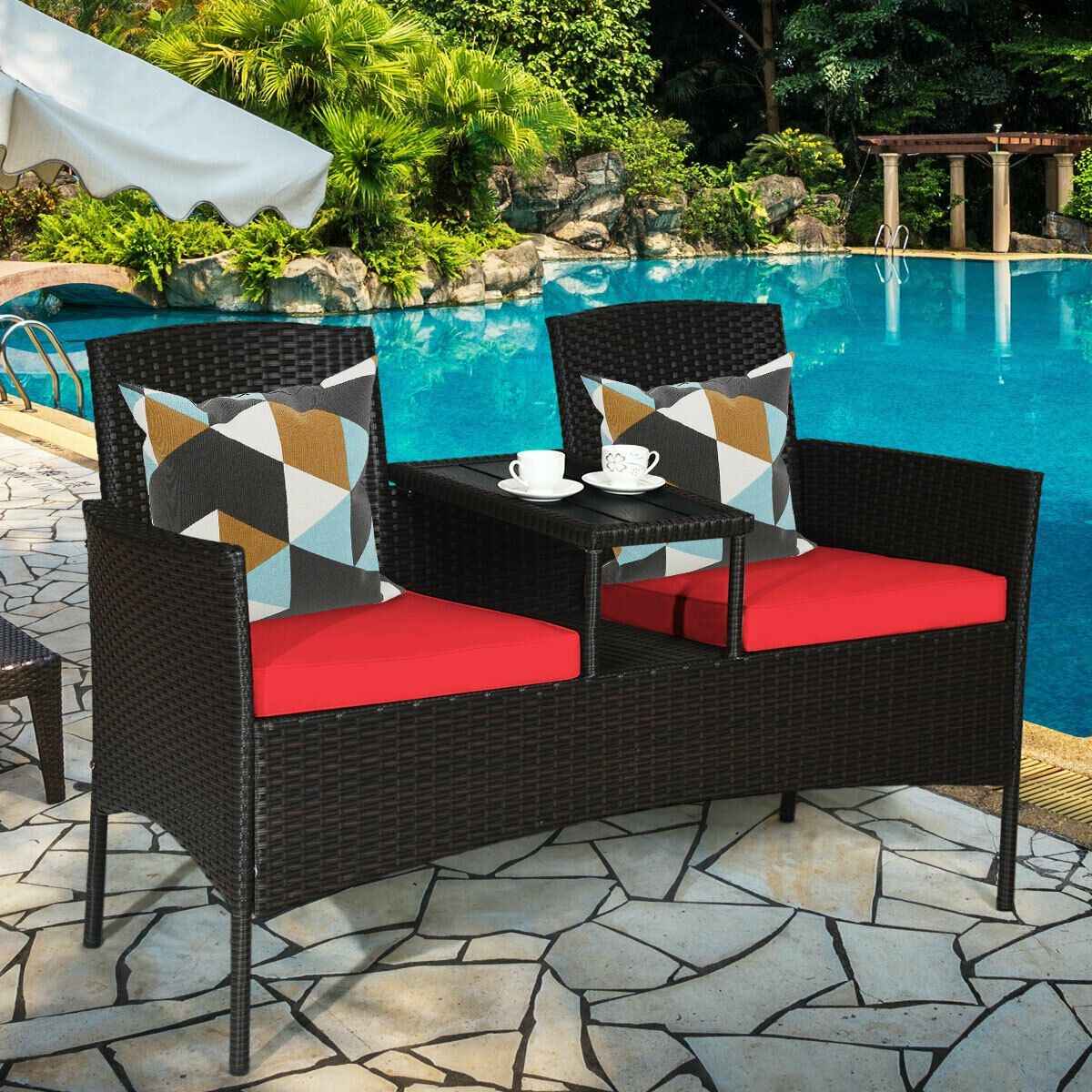Patented Modern Patio Set with Built-in Coffee Table and Cushions