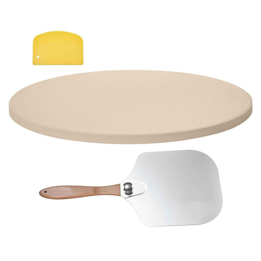 Pizza Stone, 15 in Round Pizza Stone, 0.67 in Large Cordierite Baking-Stone with Metal Peel, Scrape, 1450Fahrenheit Heat-Resistant Cooking Stones, for Kitchen Oven, Baking Pizzas, BBQ Grilling