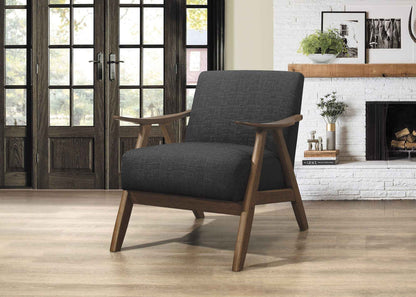 Modern Home Furniture Dark Gray Fabric Upholstered 1pc Accent Chair Cushion Back and Seat Walnut Finish Solid Rubber Wood Furniture