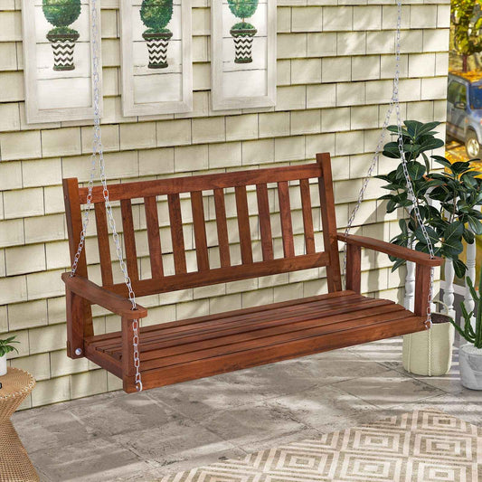 2-Person Wooden Outdoor Porch Swing with 500lbs Weight Capacity