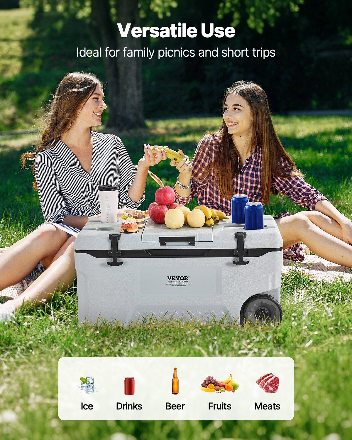 Portable Cooler, 74 QT Wheeled Cooler with Ice Retention, Heavy-Duty Handles and Cup Holder, Lightweight Rigid Material Insulated Portable Cooler, Suitable for Family Picnics and Long Trips - KNM Sundry