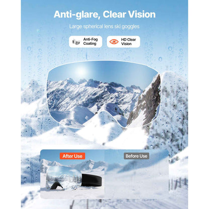 Frameless Ski Goggles, Magnet Cylindrical Lens with Silver Mirror Revo Coating, OTG Anti fog Snow Goggles for Men Women, TPU Frame & Ventilation Structure, Fit for Skiing, Skating, Snowboarding