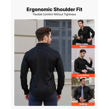 Men's Button Up Shirt, Mens Long Sleeve Wrinkle-free Button Down Dress Shirts, Slim Fit Soft Stretch Fabric for Business Casual or Formal, Work, Wedding, Dinner, Black, XL Size
