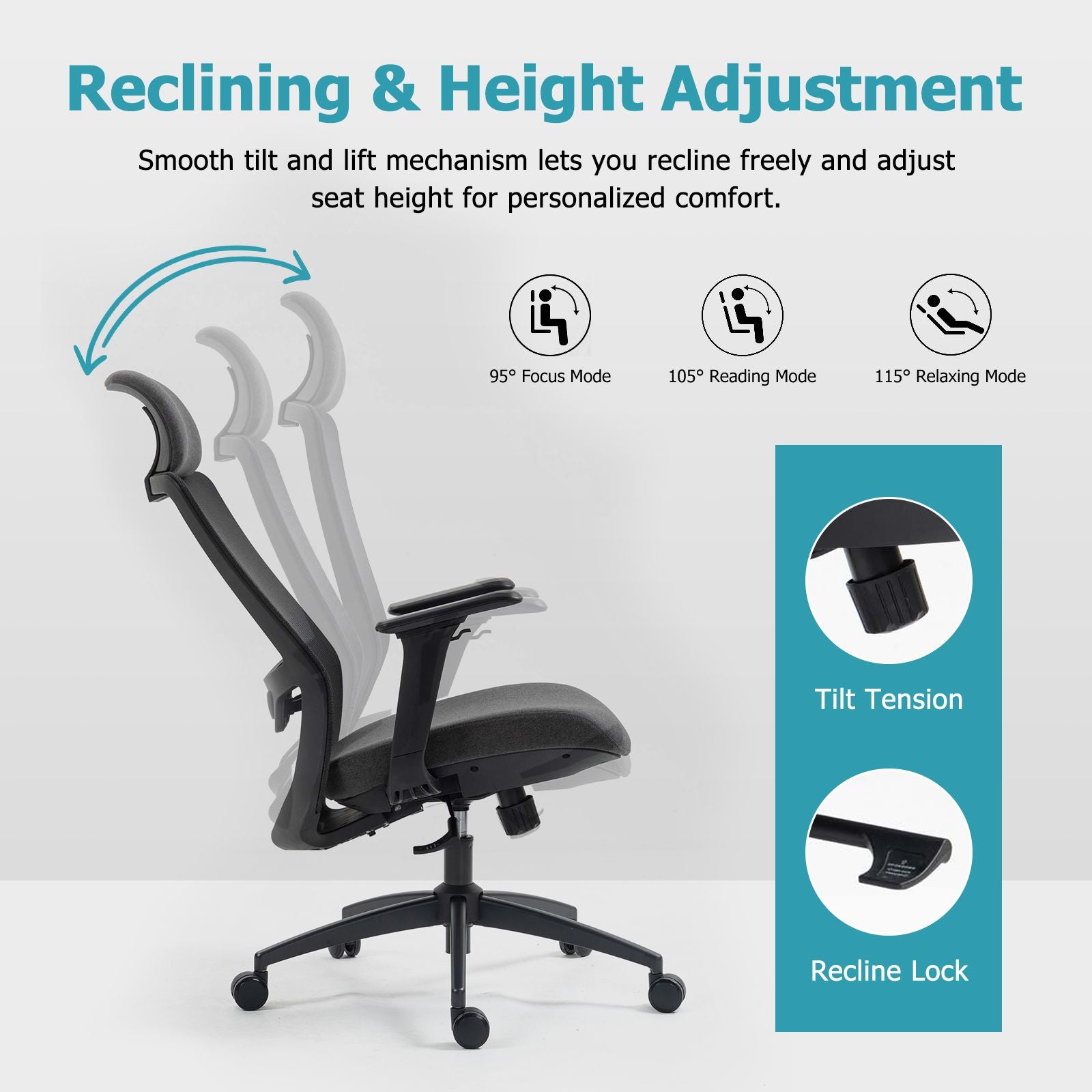 Ergonomic Mesh Office Chair with Adjustable Headrest and Lumbar Support, Breathable Back Design for Home and Office Use 8322H - KNM Sundry