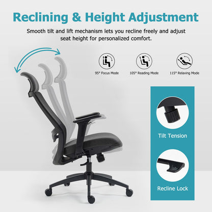 Ergonomic Mesh Office Chair with Adjustable Headrest and Lumbar Support, Breathable Back Design for Home and Office Use 8322H - KNM Sundry