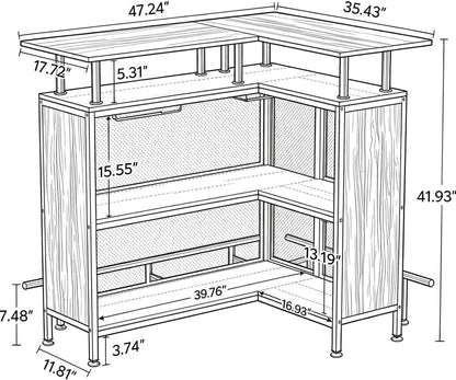 L-Shaped Home Bar Unit Liquor Bar Table with Glasses Holders And Shelves for Kitchen Dining Room Bar Counter Storage