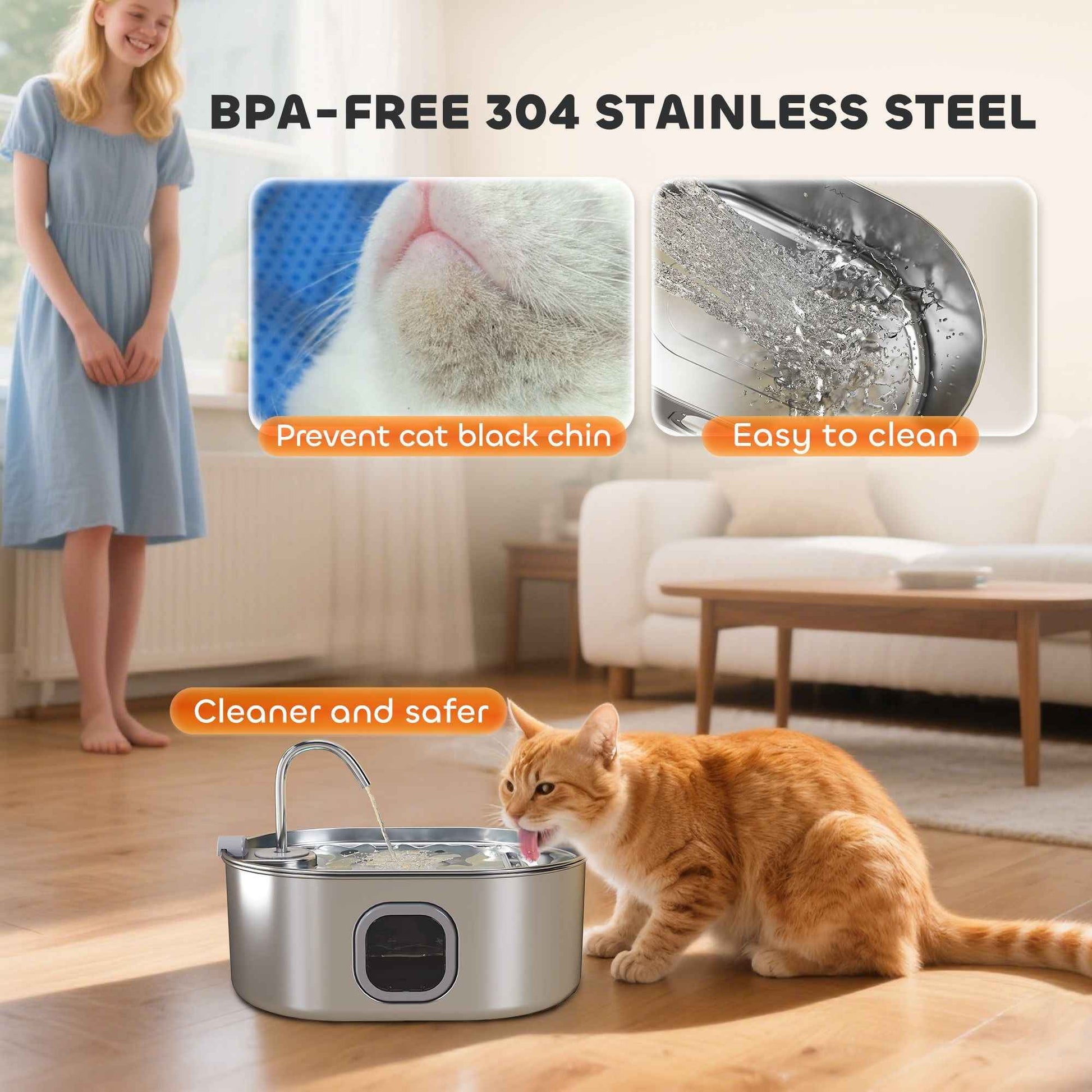 246 oz./7L Stainless Steel Cat Water Fountain with Filters, Ultra-Quiet Pump, for Cats, Dogs & Multi-Pet Homes