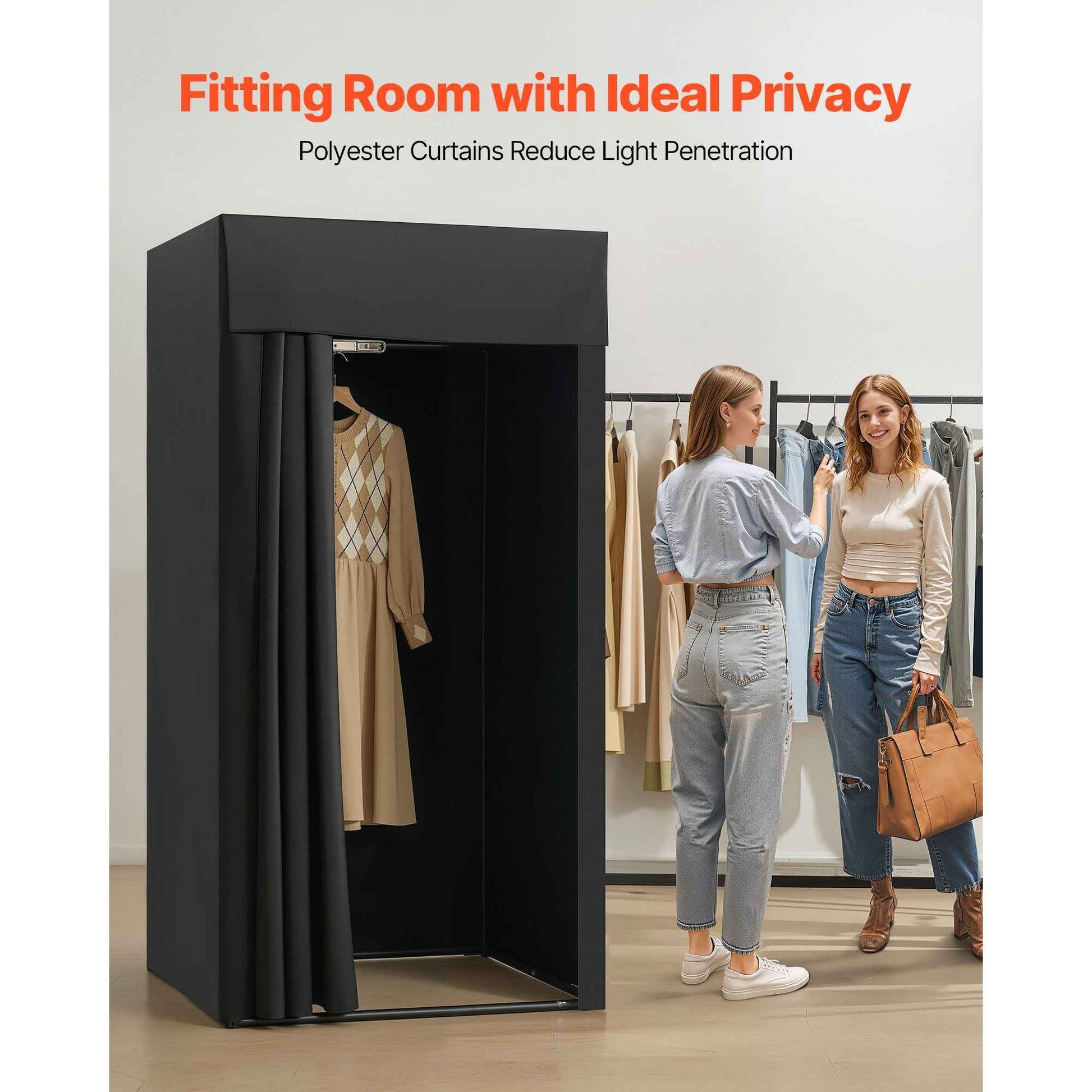 Fitting Room, Portable Dressing Room with Thick Polyester Curtains, Privacy Space with Shading Curtain and a Hook, for Boutique, Mall, Tailor's Store & Outdoor Activity 39 x 39 x 78 in (Black)