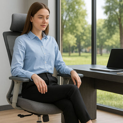 Ergonomic Mesh Office Chair with Adjustable Headrest and Lumbar Support, Breathable Back Design for Home and Office Use 8322H - KNM Sundry