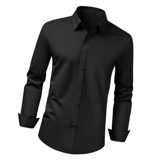 Men's Button Up Shirt, Mens Long Sleeve Wrinkle-free Button Down Dress Shirts, Slim Fit Soft Stretch Fabric for Business Casual or Formal, Work, Wedding, Dinner, Black, XL Size