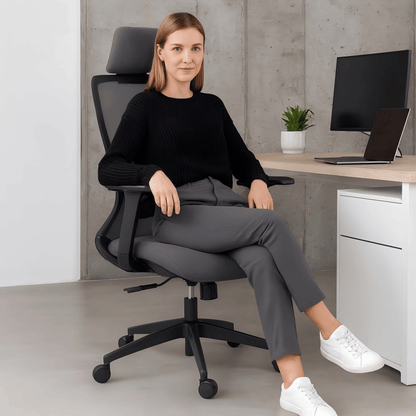 Ergonomic Mesh Office Chair with Adjustable Headrest and Lumbar Support, Breathable Back Design for Home and Office Use 8322H - KNM Sundry
