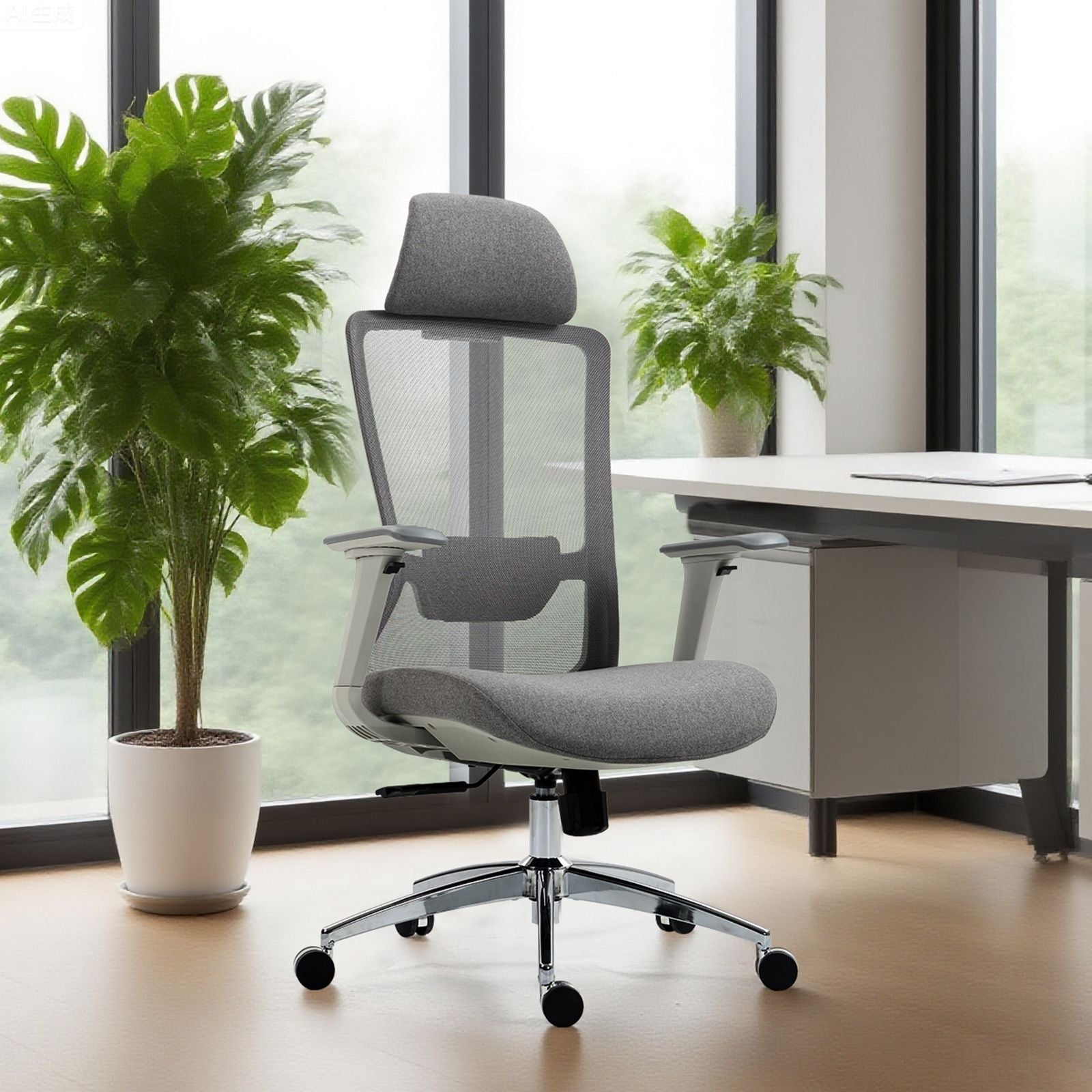 Ergonomic Mesh Office Chair with Adjustable Headrest and Lumbar Support, Breathable Back Design for Home and Office Use 8322H - KNM Sundry