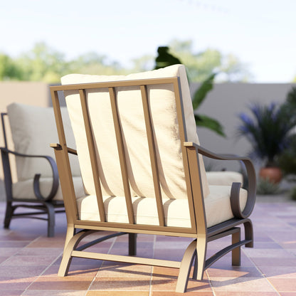 5 Piece Backyard Patio Furniture Set, Outdoor Furniture Set with 2 Rocking Chairs, 3-Seat Sofa, and 2 Ottomans, Beige - KNM Sundry