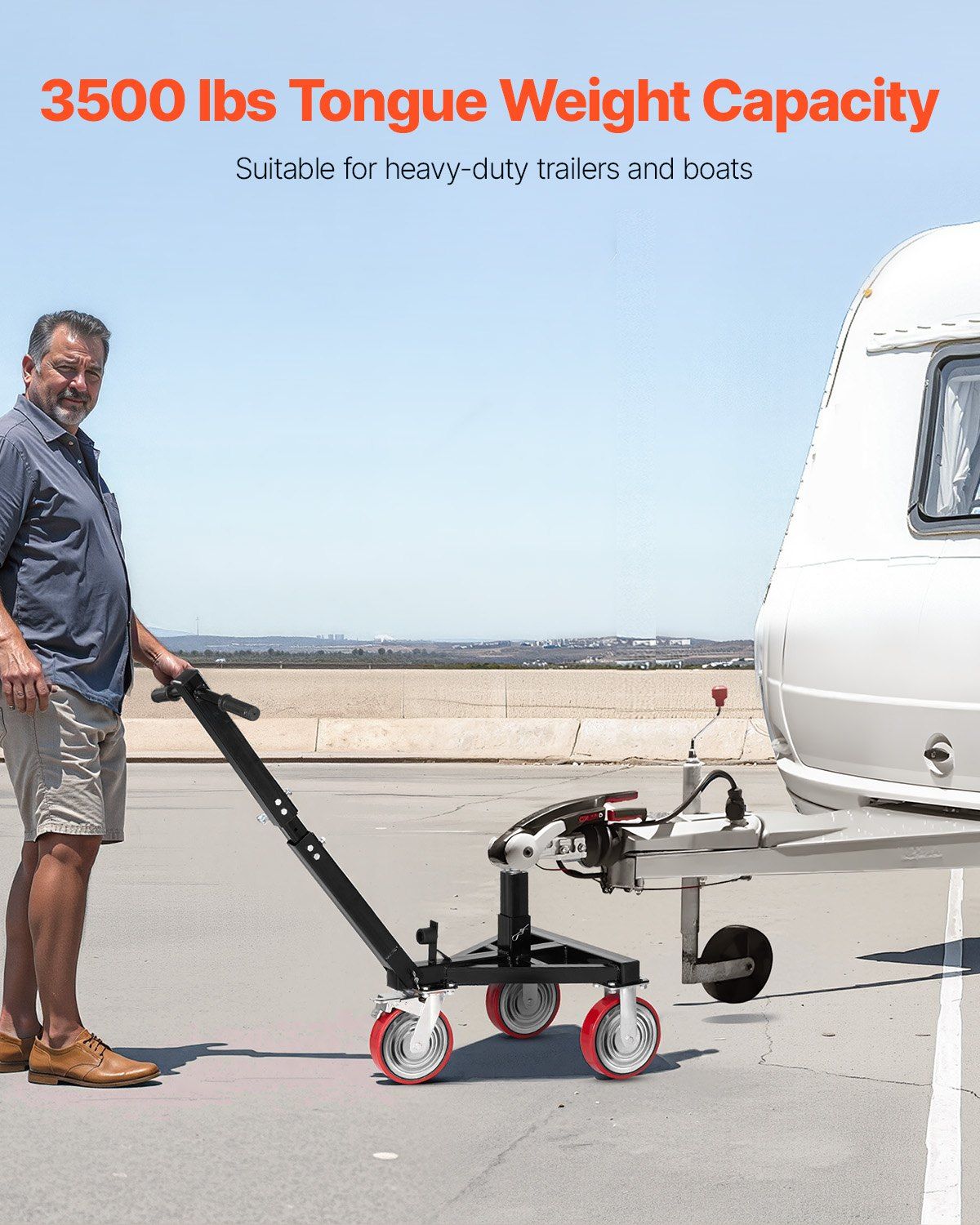 Trailer Dolly, 3500lbs Tongue Weight Capacity, 18 inch and 22 inch Height Adjustable Trailer Dolly, with 2 inch Hitch Ball, Adjustable Handle Length, 8-inch Swivel Wheels, for Moving RV Trailer - KNM Sundry