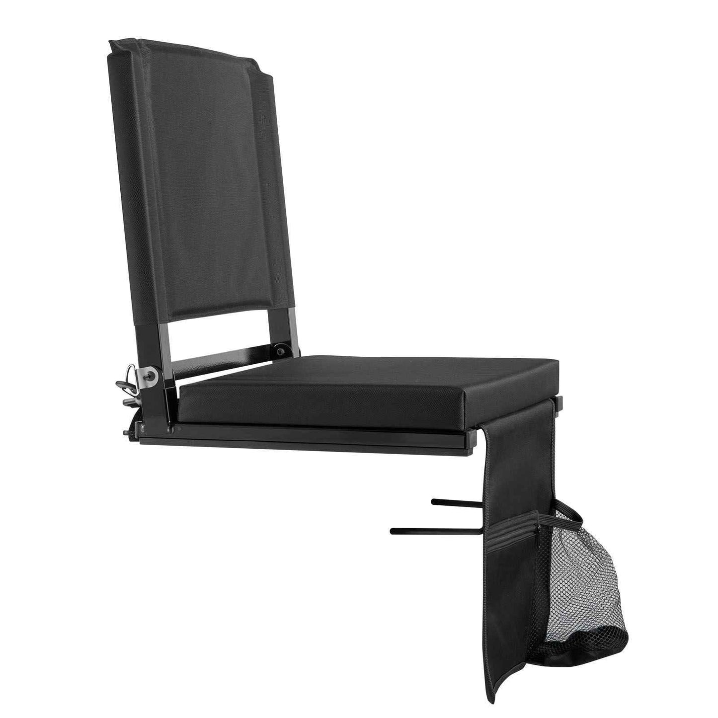 Stadium Seat, Folding Bleacher Chair with Back Support and Thick Cushion, Padded Stadium Seat for Bleacher Includes Shoulder Strap, Hooks, Cup Holder, and Side Pocket, Black Bleachers Chair