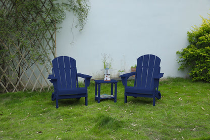 Folding Adirondack Chair with Side Table, 3-Piece Adirondack Chair Set with Wood Texture, Navy Blue(includes 2 Chairs and 1 Table) - KNM Sundry
