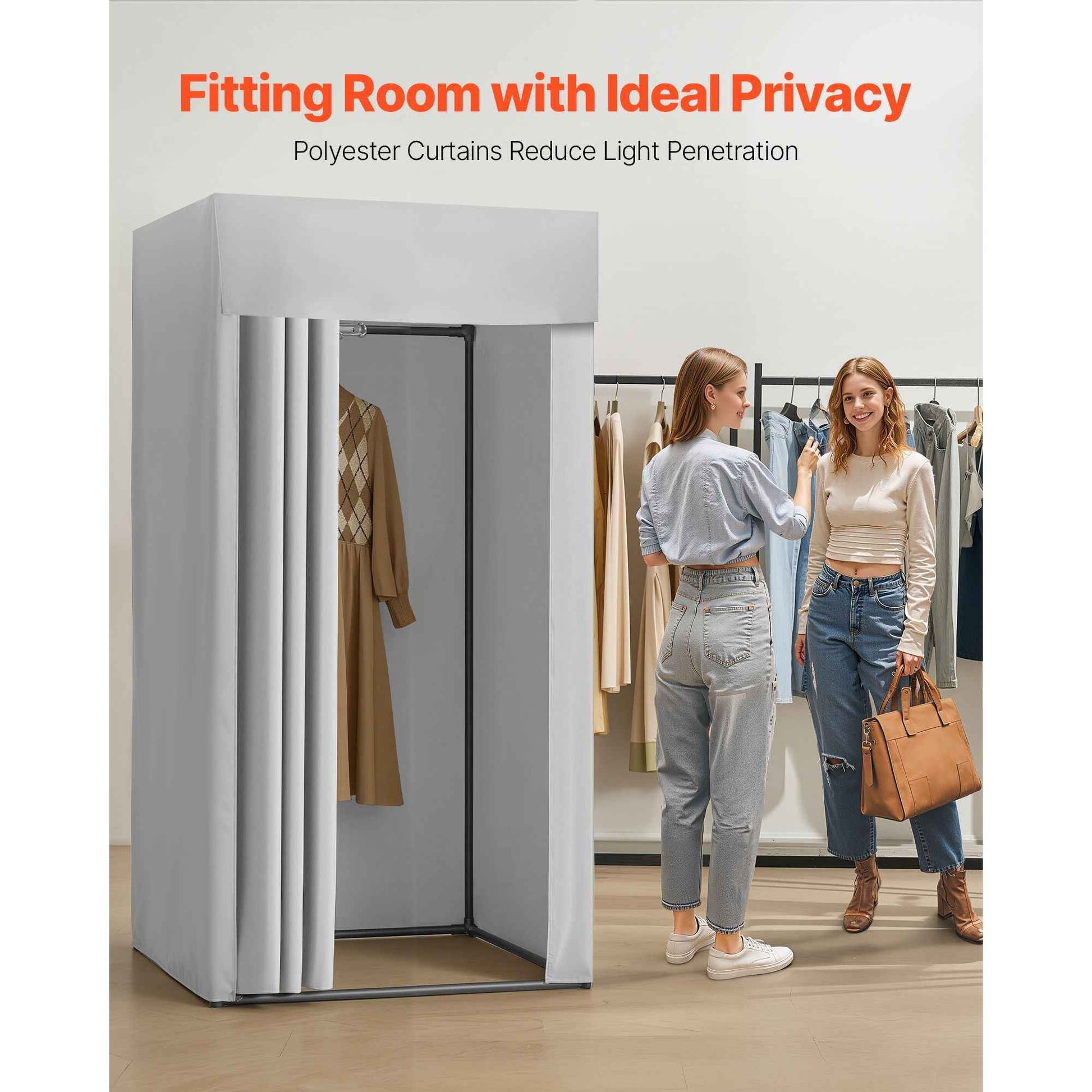 Fitting Room, Dressing Room with Thick Polyester Curtains, Privacy Space with Shading Curtain and a Hook, for Boutique, Mall, Tailor's Store & Outdoor 39 x 39 x 78 in (Black and Gray-White)