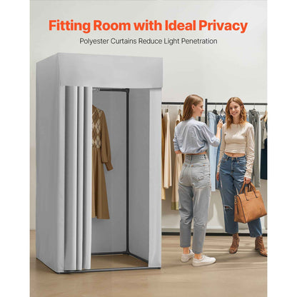 Fitting Room, Dressing Room with Thick Polyester Curtains, Privacy Space with Shading Curtain and a Hook, for Boutique, Mall, Tailor's Store & Outdoor 39 x 39 x 78 in (Black and Gray-White)