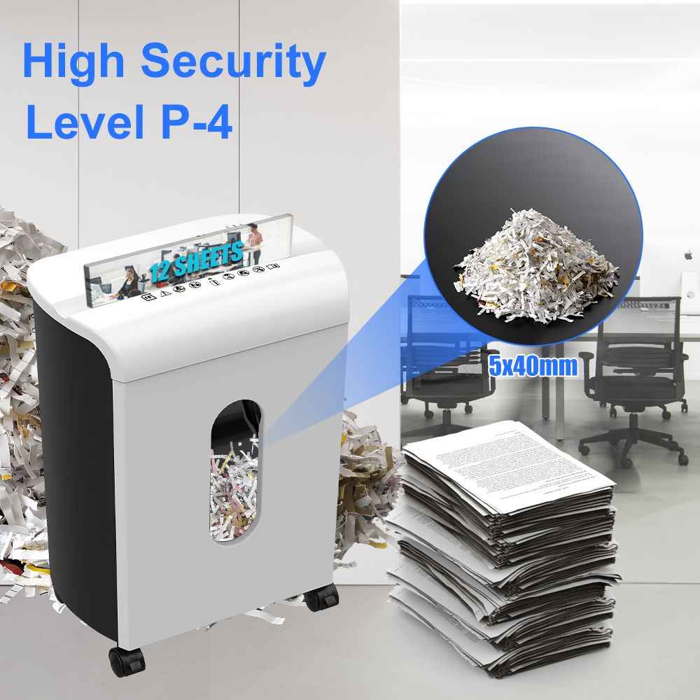 Woolsche Paper Shredder, P-4 Security Level,12-Sheet Cross Cut with 4.76-Gallon Pull Out Bin, Shred Paper and Credit Card/CD for Office Use