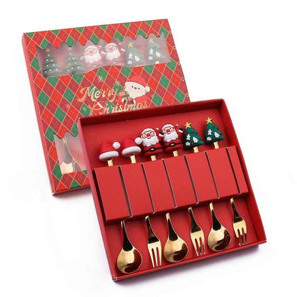 6pcs /Pack Christmas Cartoon Shape Stainless Steel Tableware