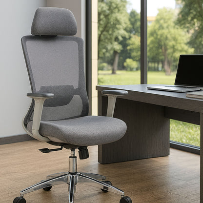 Ergonomic Mesh Office Chair with Adjustable Headrest and Lumbar Support, Breathable Back Design for Home and Office Use 8322H - KNM Sundry