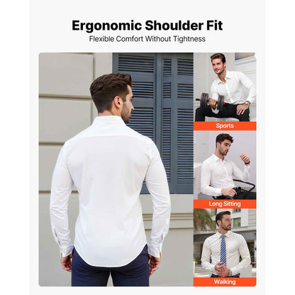 Men's Button Up Shirt, Mens Long Sleeve Wrinkle-free Button Down Dress Shirts, Slim Fit Soft Stretch Fabric for Business Casual or Formal, Work, Wedding, Dinner, White, XL Size