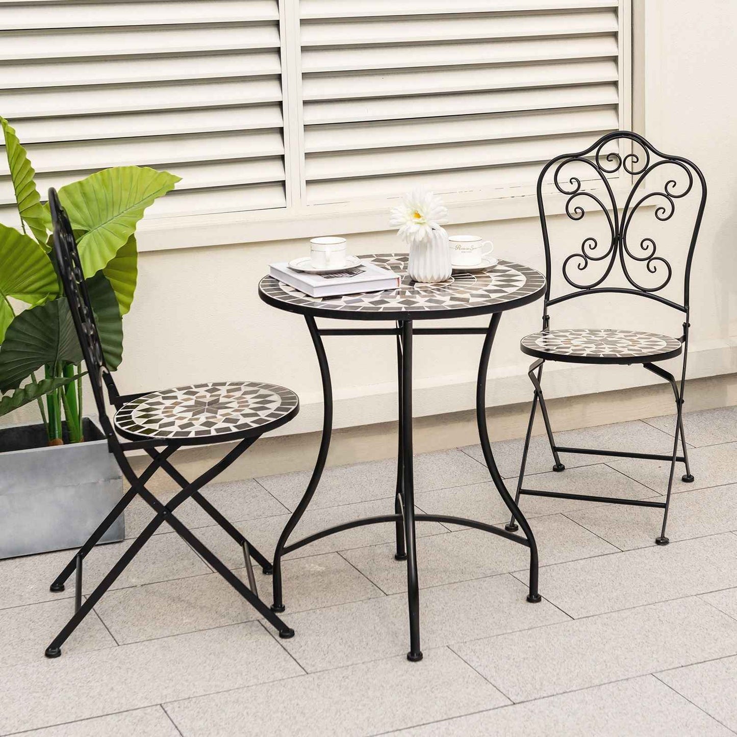 24 Inch Patio Bistro Table with Ceramic Tile Tabletop