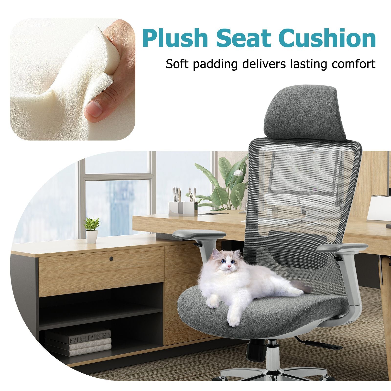 Ergonomic Mesh Office Chair with Adjustable Headrest and Lumbar Support, Breathable Back Design for Home and Office Use 8322H - KNM Sundry
