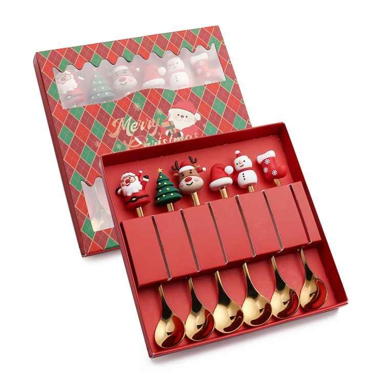 6pcs /Pack Christmas Cartoon Doll Stainless Steel Tableware