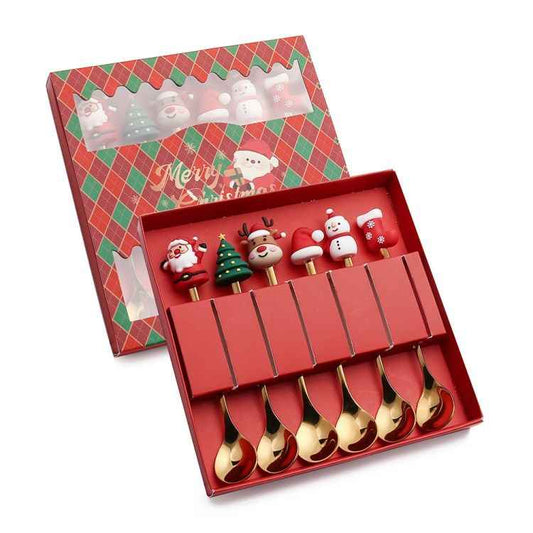 6pcs /Pack Christmas Cartoon Doll Stainless Steel Tableware