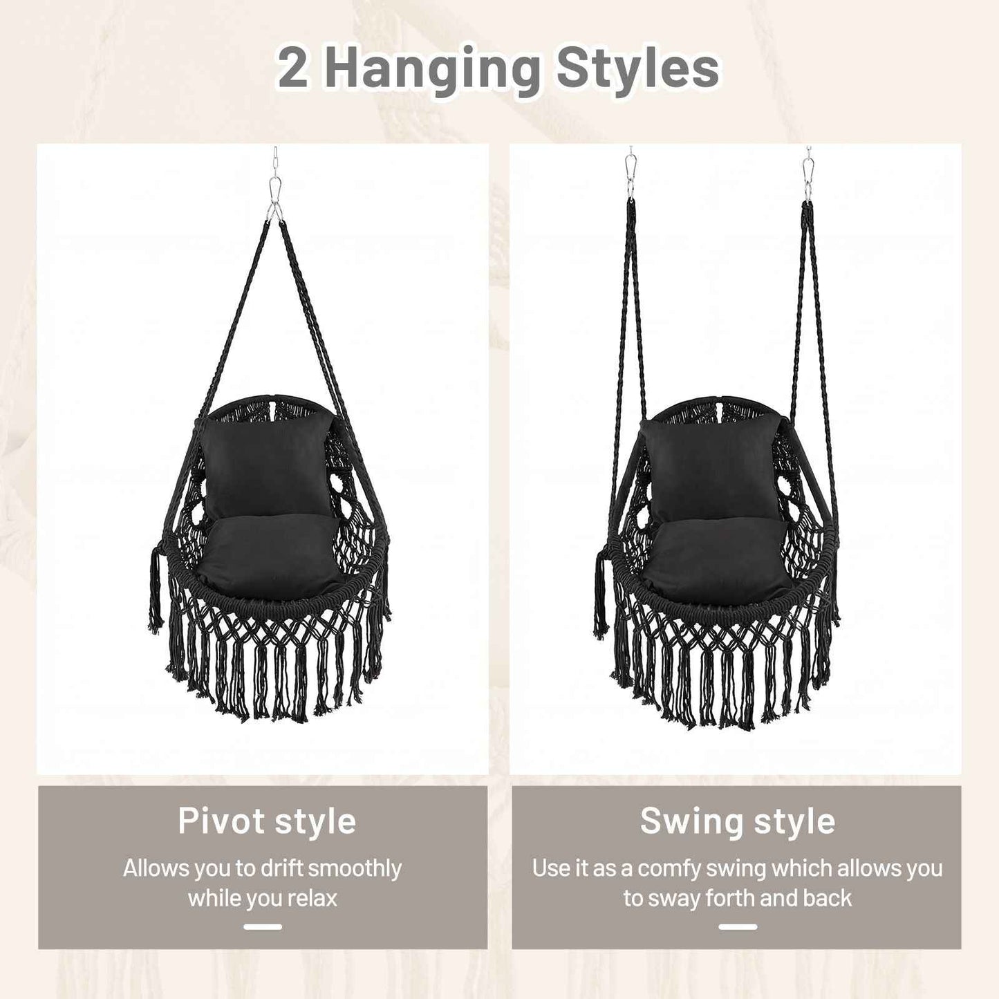 Hanging Hammock Chair with Soft Seat Cushions and Sturdy Rope Chain
