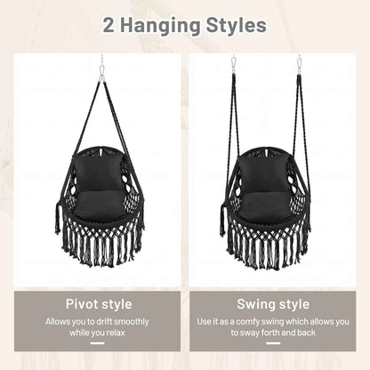 Hanging Hammock Chair with Soft Seat Cushions and Sturdy Rope Chain