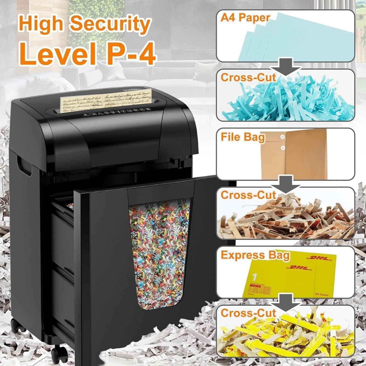 Woolsche Paper Shredder, 18-Sheet Cross Cut with 18 Liters Pull Out Bin, P-4 Security Level, Shred Paper and Credit Card, Durable&Fast with Auto Jam Proof System Shredder for Office