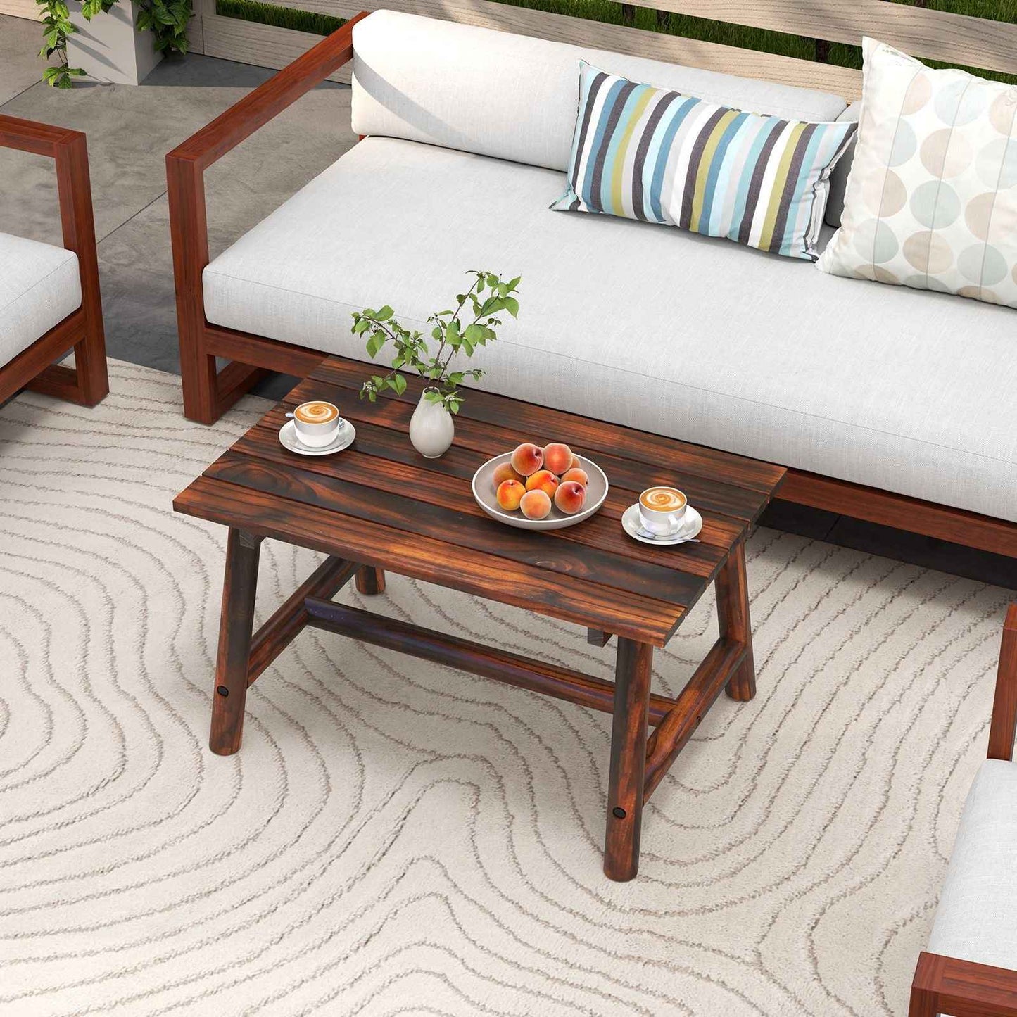Solid Wood Patio Table with Slatted Tabletop for Garden Lawn Porch Balcony Poolside Living Room