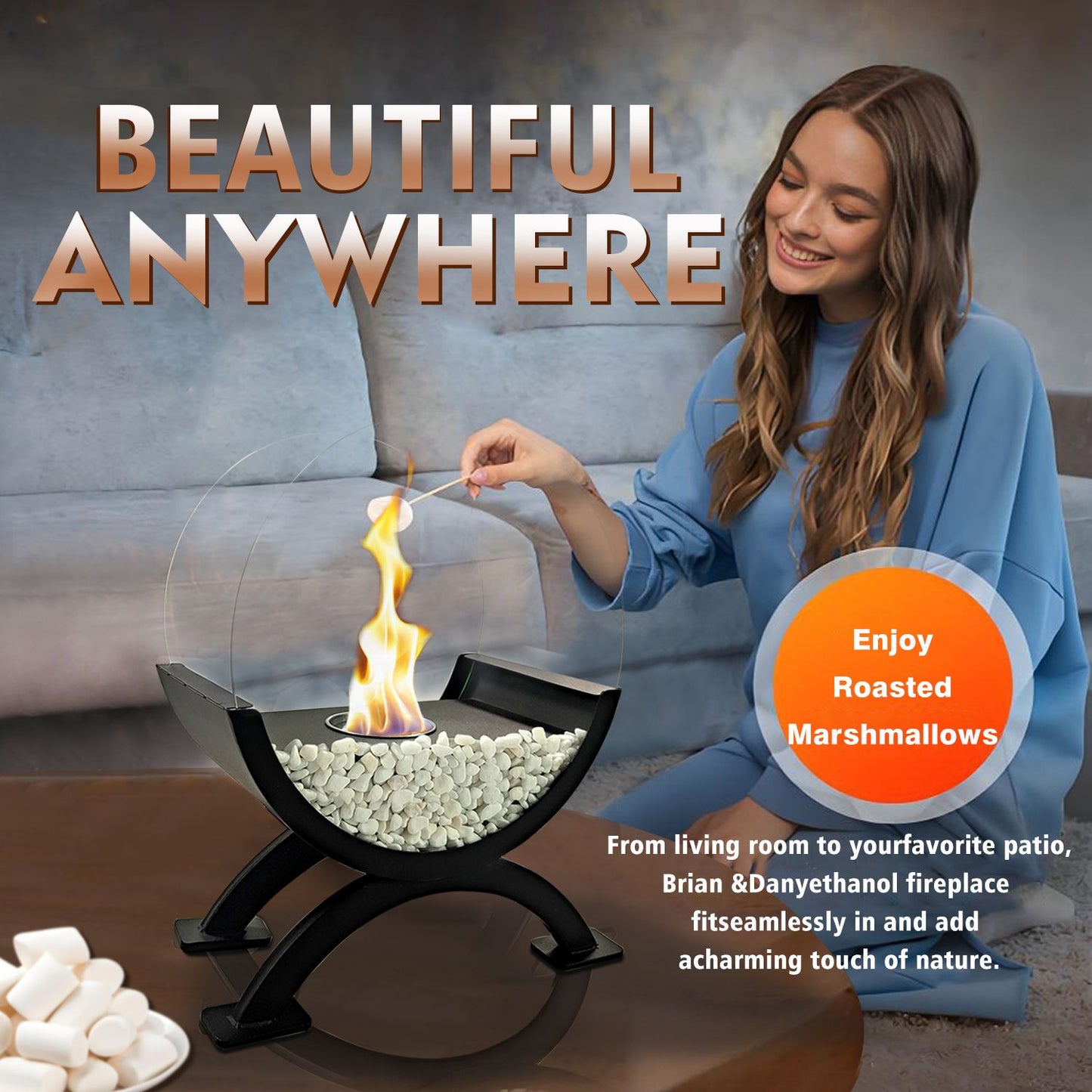 Round Glass Large Tabletop Fireplace 12.5" H Portable Fire Bowl Pot Clean Burning Fireplace for Indoor Outdoor Patio Parties Events(Black) - KNM Sundry