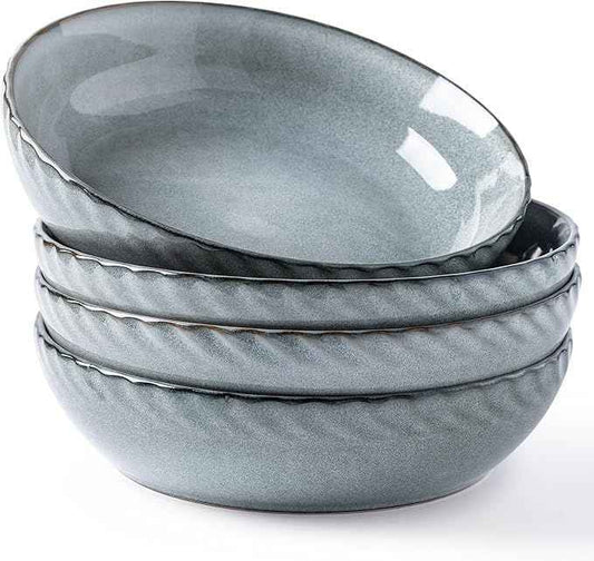 8.5'' Large Pasta Bowls, 38 Ounce Stoneware Salad Bowls for Kitchen, Ceramic Serving Bowls With Textured Pattern for Pasta,Fruit, Stews,Noodle, House-warming Gift,Set of 4