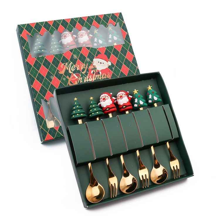 6pcs /Pack Christmas Cartoon Shape Stainless Steel Tableware