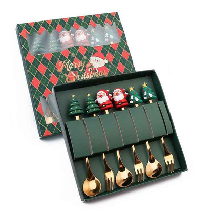 6pcs /Pack Christmas Cartoon Shape Stainless Steel Tableware