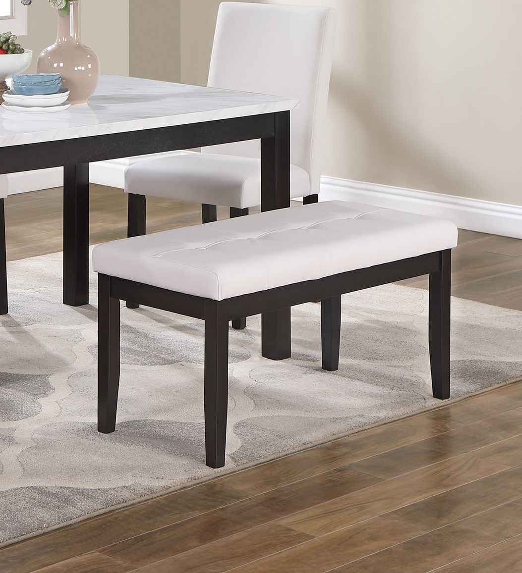 Classic Stylish 5pc Dining Set Kitchen Dinette Faux Marble Top Table Bench and 3x Chairs White Faux Leather Cushions Seats Dining Room