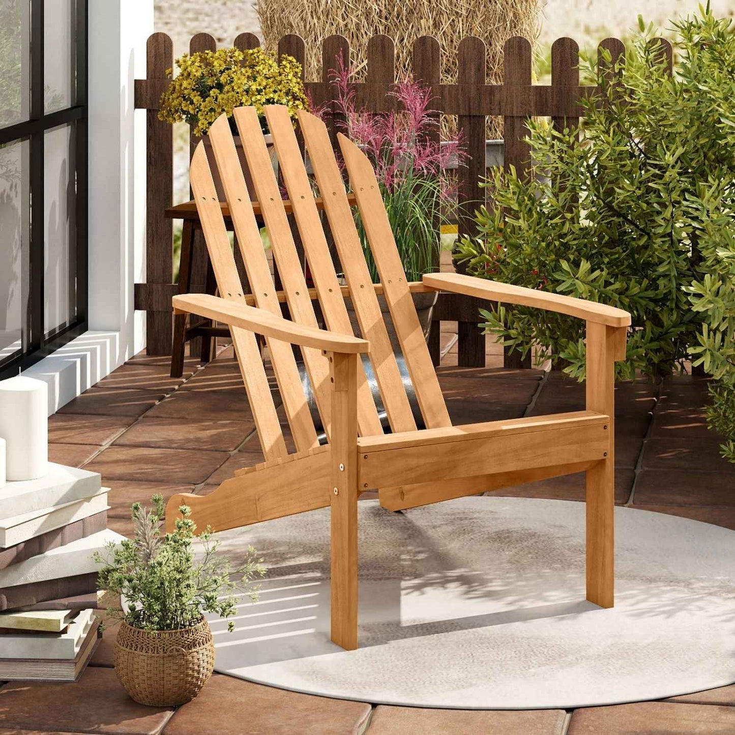 Acacia Wood Outdoor Adirondack Chair with Ergonomic Design