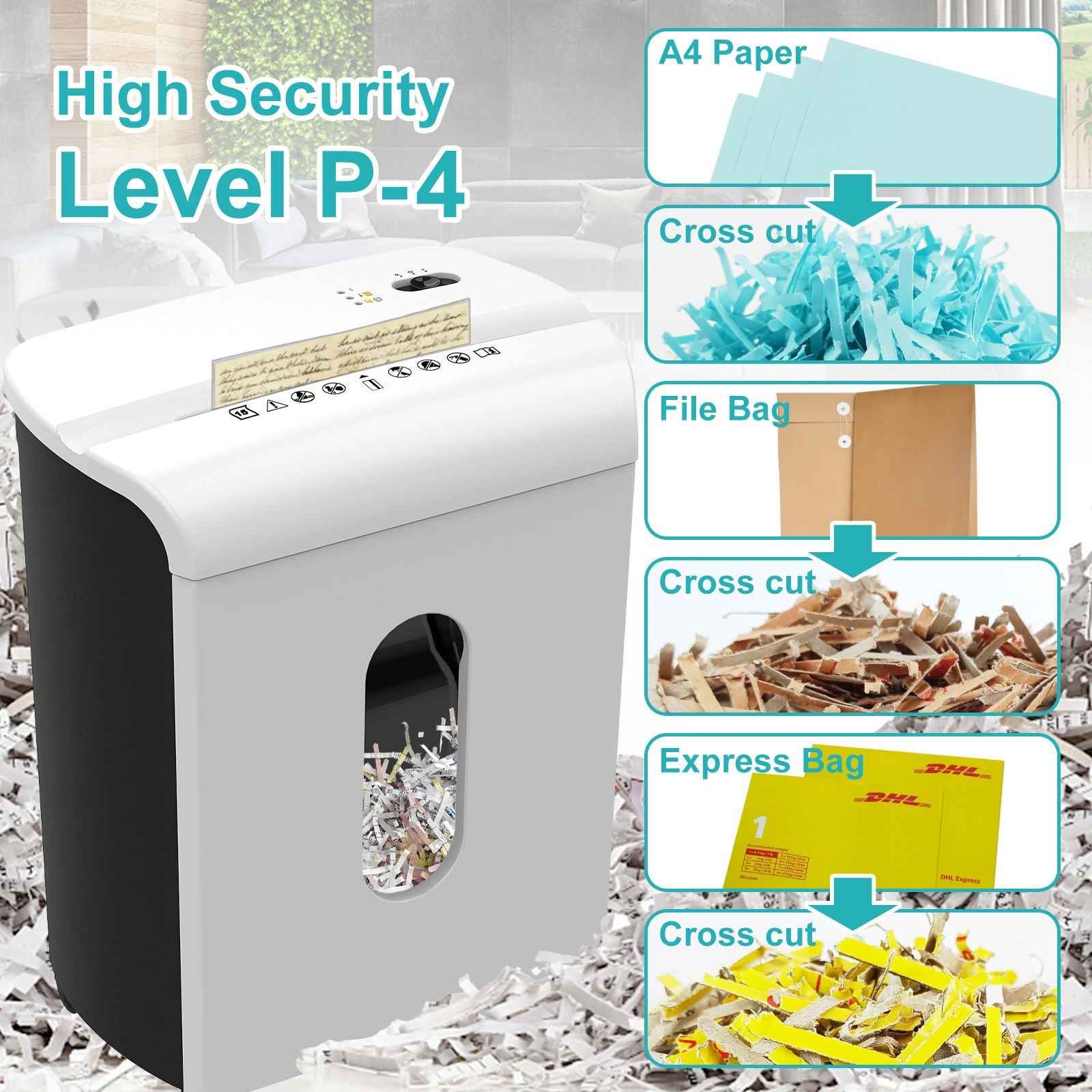 Woolsche Paper Shredder, P-4 Security Level,15-Sheet Cross Cut with 5.8-Gallon Pull Out Bin, Shred Paper and Credit Card/CD for Office Use