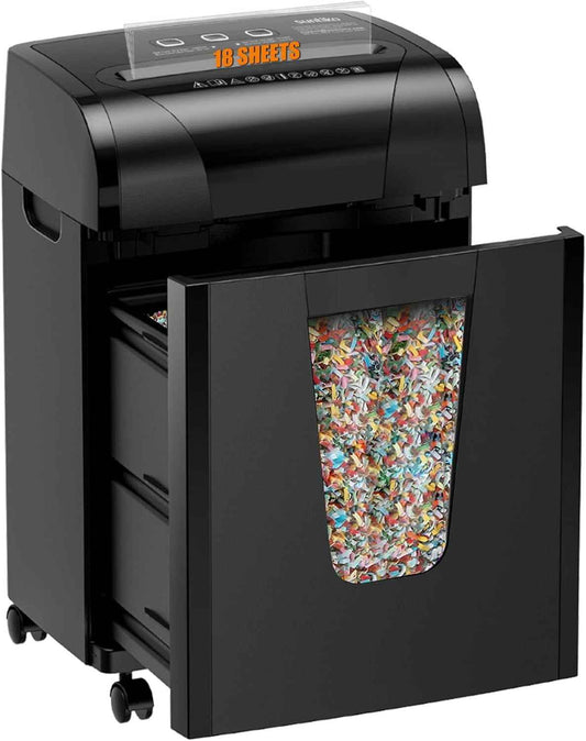 Paper Shredder, 18-Sheet Cross Cut Level P-4, Shred Paper/Credit Card/CD, with Large Pull Out Bin, Insert Auto Jam Proof System Shredder for Home&Office(Shipment from FBA)
