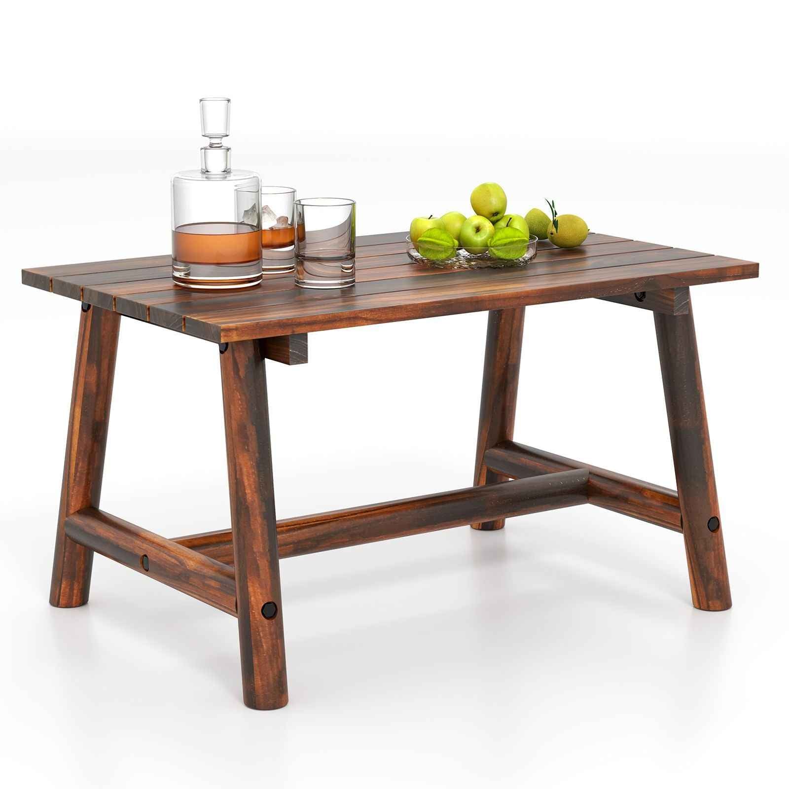 Solid Wood Patio Table with Slatted Tabletop for Garden Lawn Porch Balcony Poolside Living Room