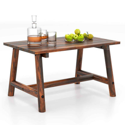 Solid Wood Patio Table with Slatted Tabletop for Garden Lawn Porch Balcony Poolside Living Room