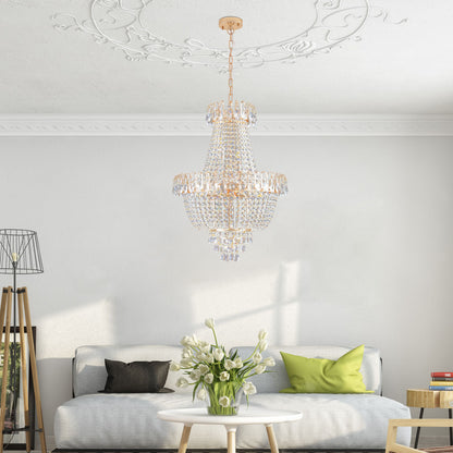 (Same as W1340P143189)Gold Crystal Chandeliers,Large Contemporary Luxury Ceiling Lighting for Living Room Dining Room Bedroom Hallway (Without Bulb) - KNM Sundry